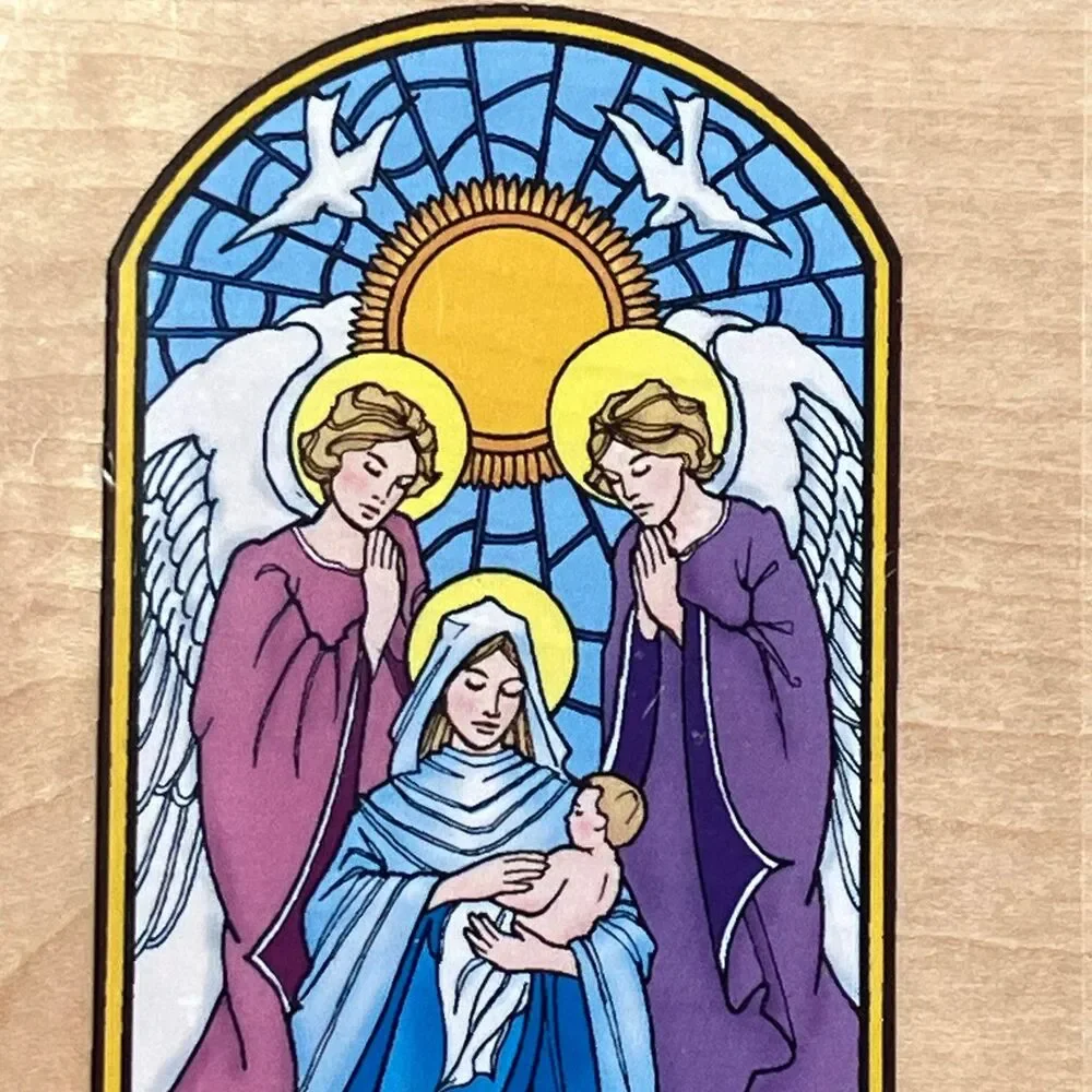 Inkadinkado 9734 - 2 Angels Mary With Baby Jesus Window Wooden Rubber Stamp